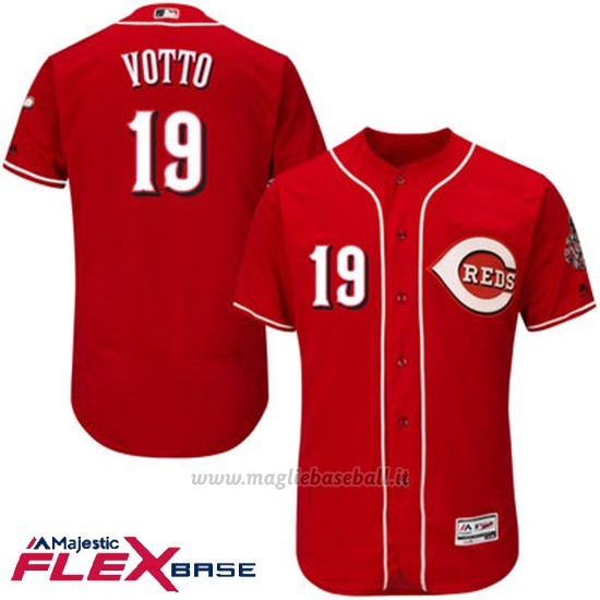 Maglia Baseball Uomo Cincinnati Reds 19 Joey Votto Majestic Autentico Collezione Flex Base Rosso Giocatore